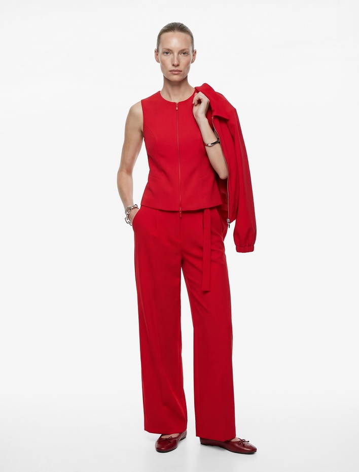  Bisiklet Yaka Kolsuz Fermuarlı Viskon Karışımlı Yelek