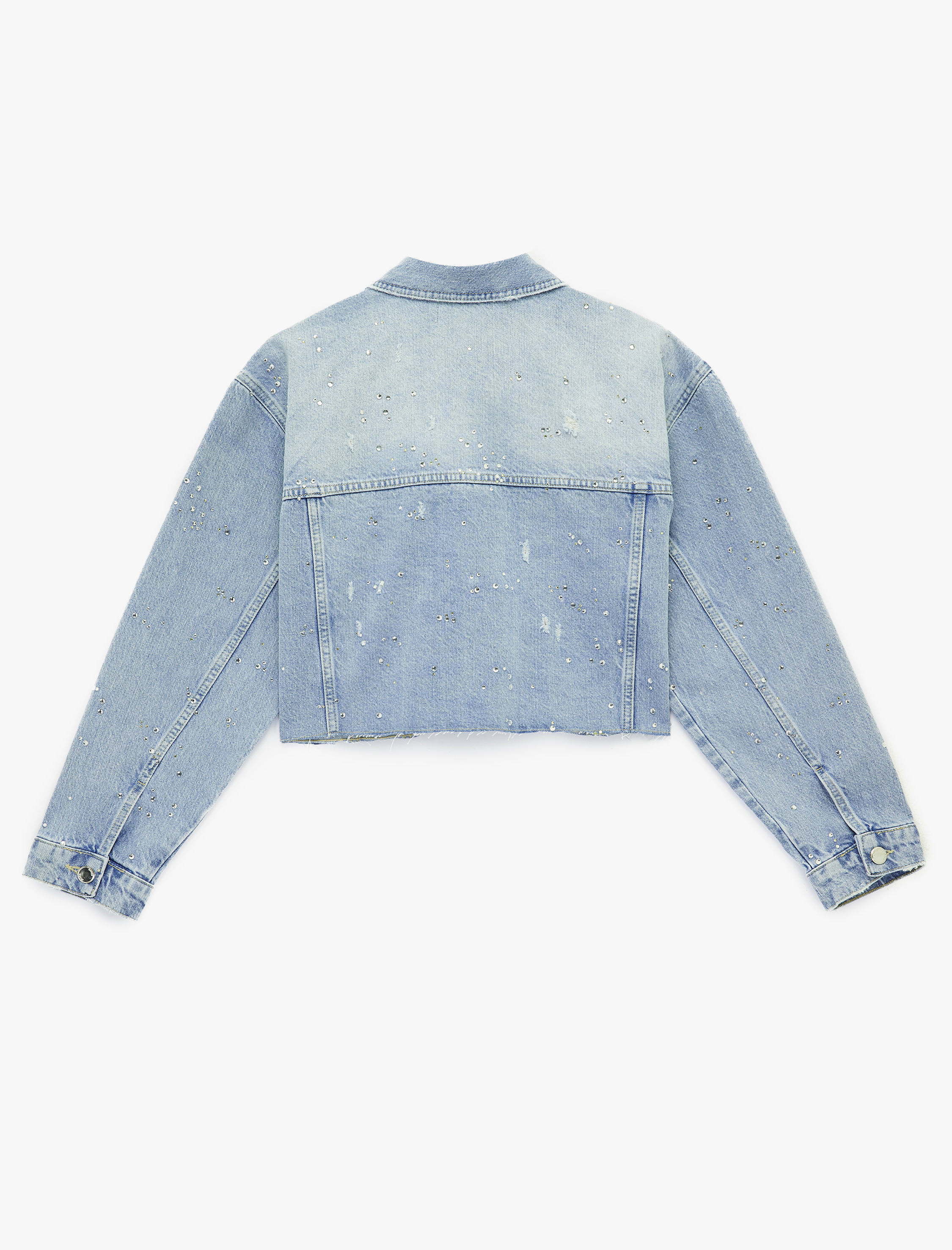   Rahat Kalıp Klasik Yaka Düğmeli Cep Detaylı Taşlı Denim Ceket