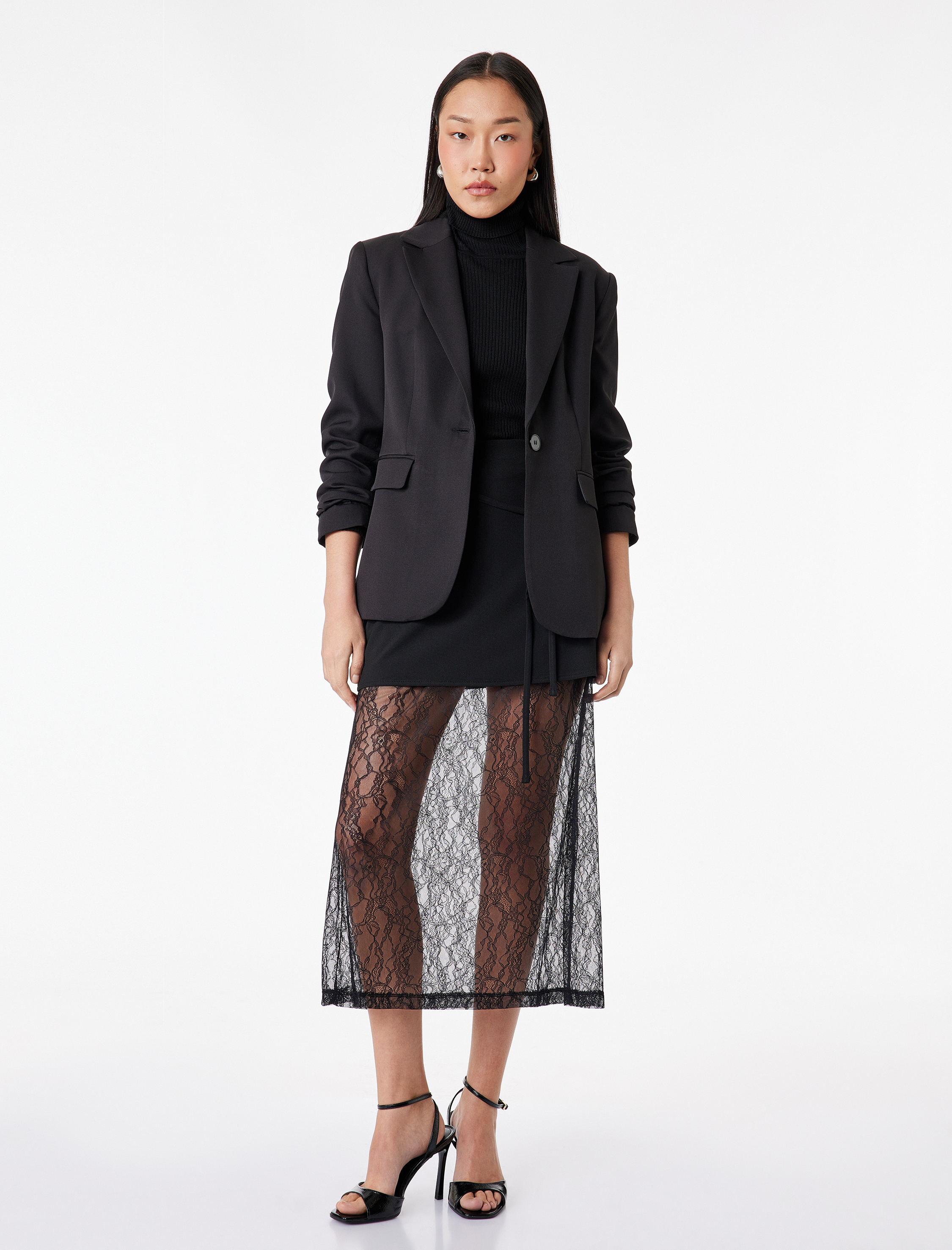   Bağlama Detaylı A Kesim Dantelli Midi Etek