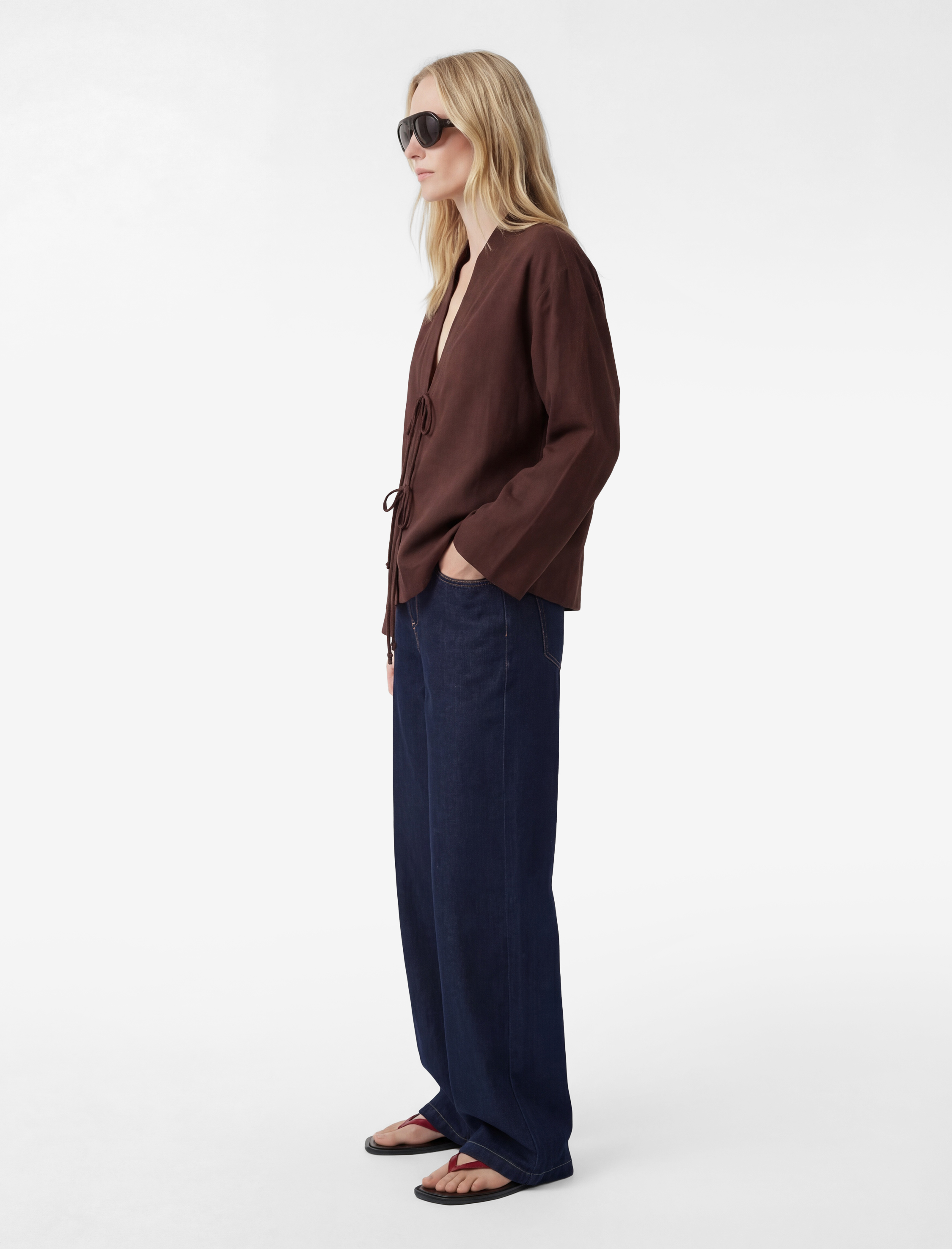   Kruvaze Önden Bağlama Detaylı Geniş 3/4 Kol Modal Oversize Kimono Ceket