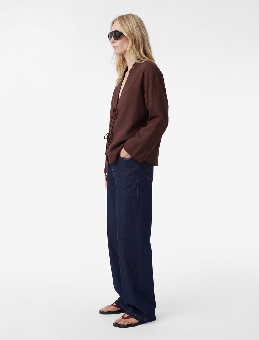 Koton Kadın Kruvaze Önden Bağlama Detaylı Geniş 3/4 Kol Modal Oversize Kimono Ceket