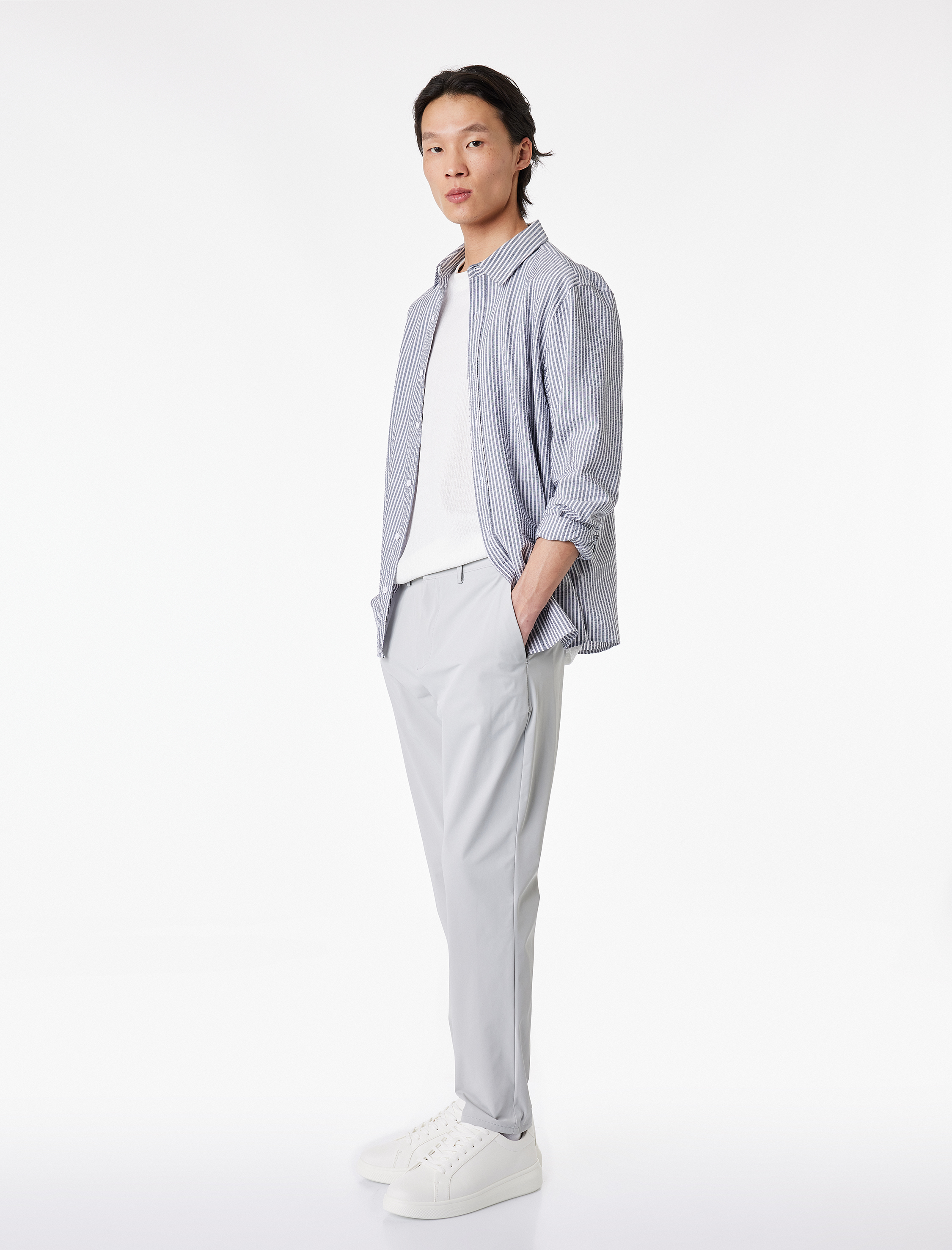   Normal Bel Cepli Düğmeli Slim Fit Non Iron Esnek Kumaş Pantolon