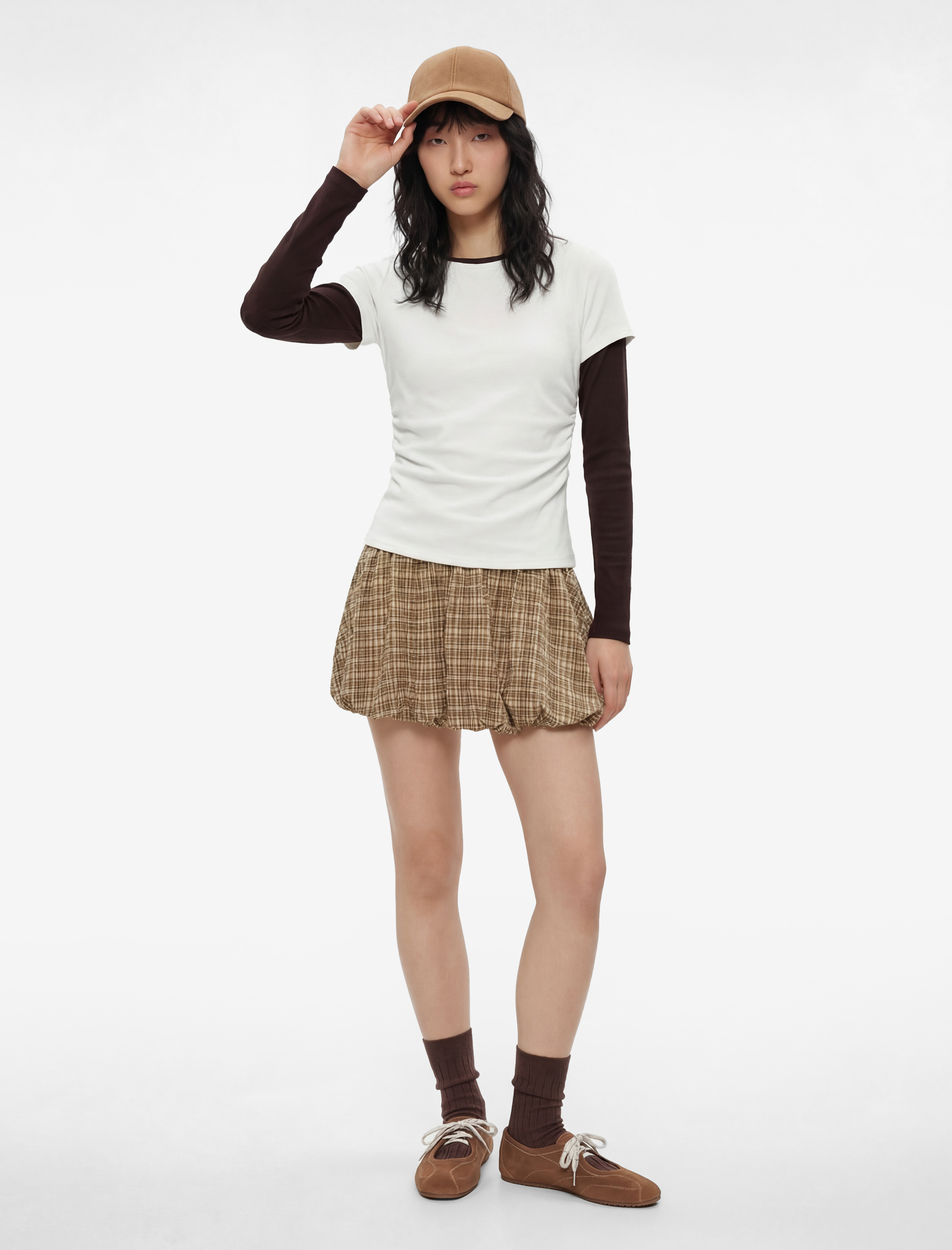   Slim Fit Drapeli Kısa Kollu Kayık Yaka Tişört