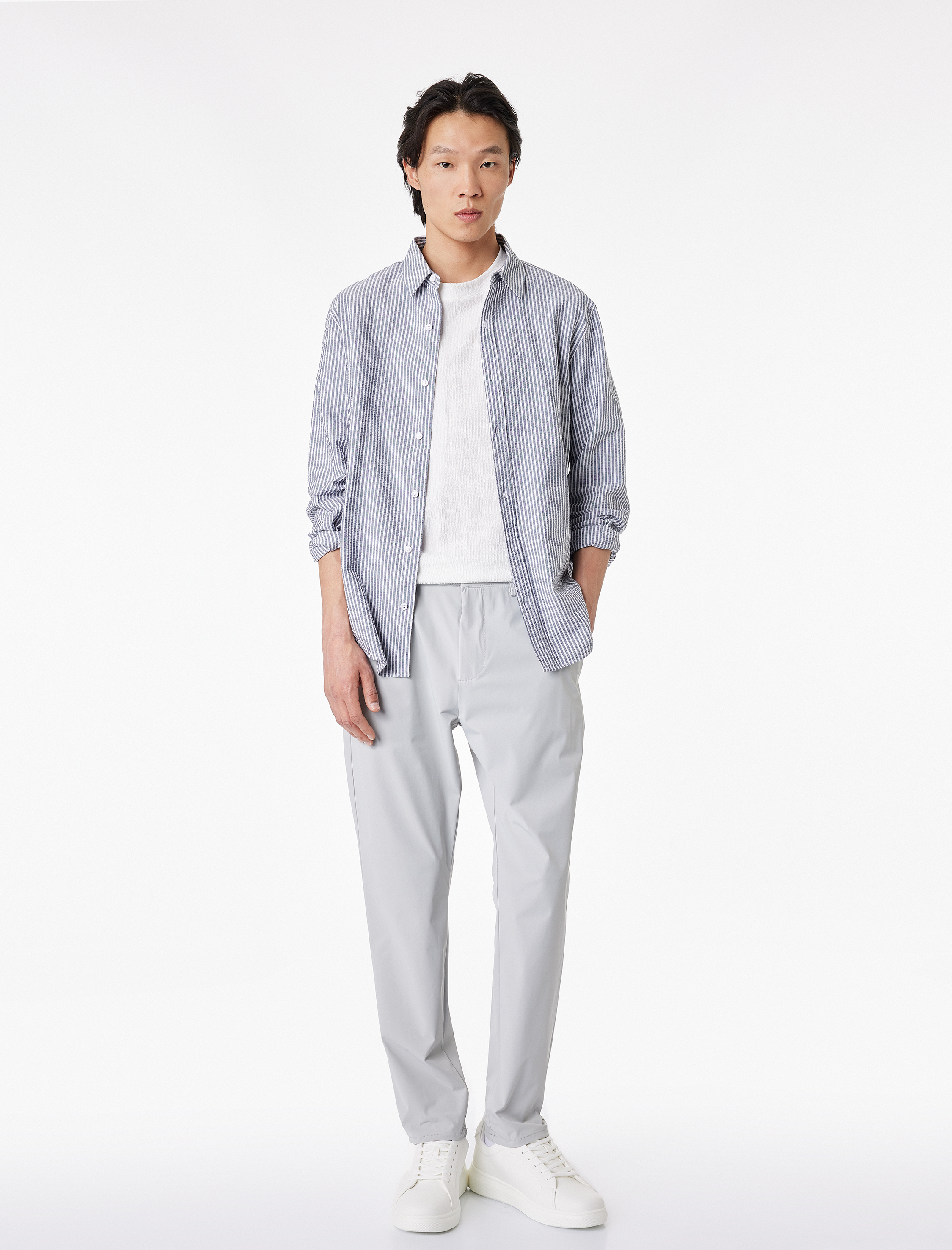   Normal Bel Cepli Düğmeli Slim Fit Non Iron Esnek Kumaş Pantolon