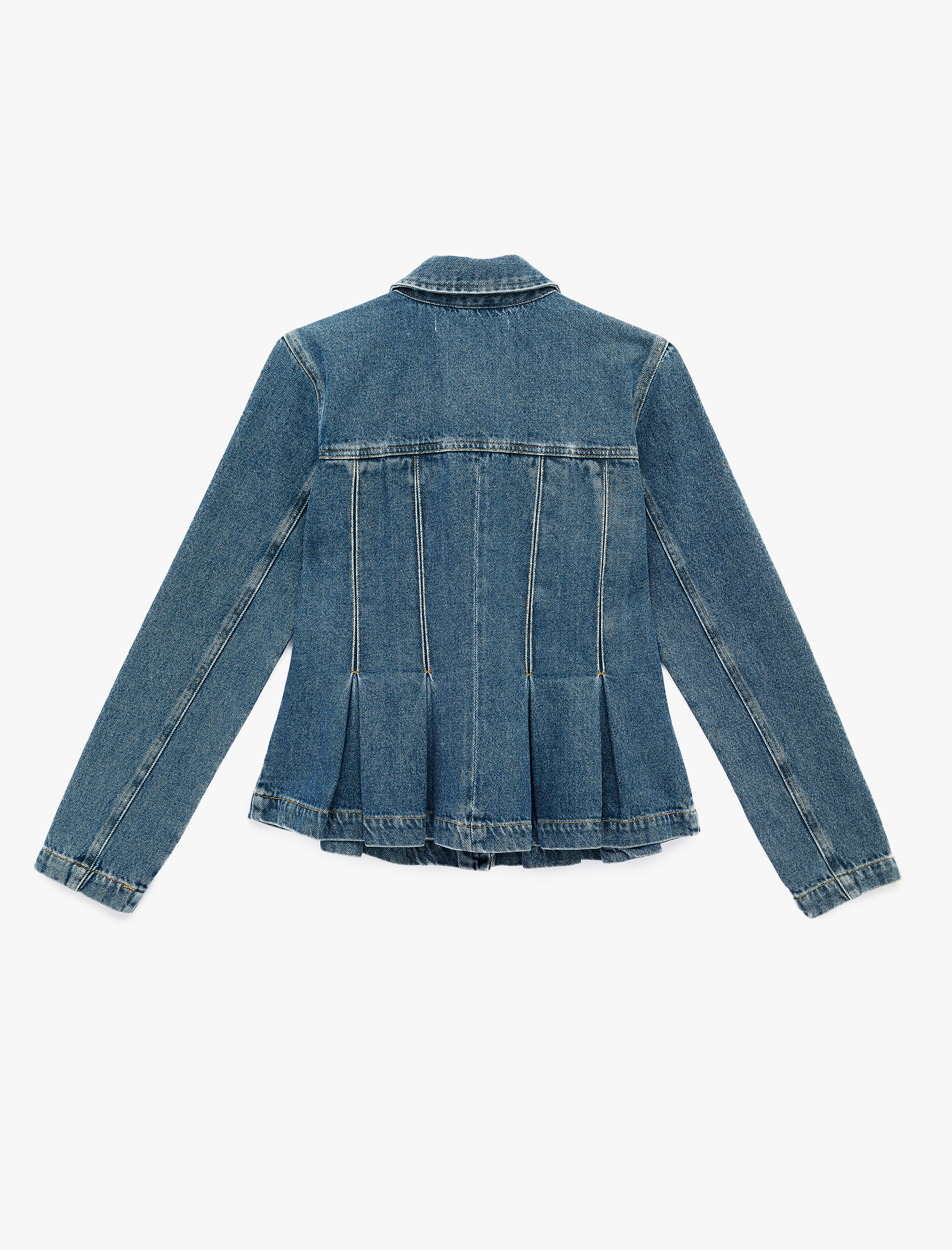   Cepli Klasik Yaka Düğmeli Pile Detaylı Denim Ceket