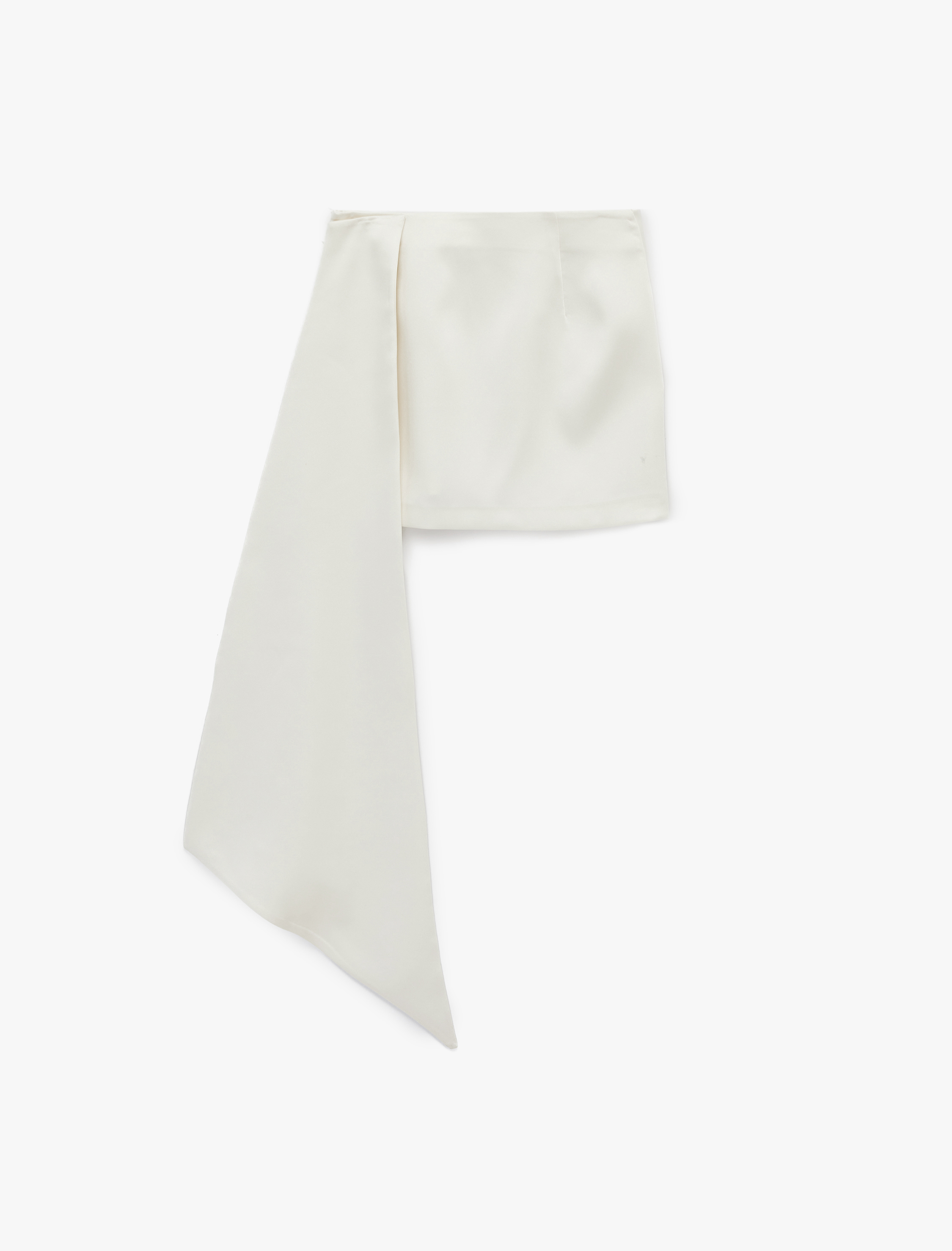   Kumaş Detaylı Asimetrik Mini Saten Etek