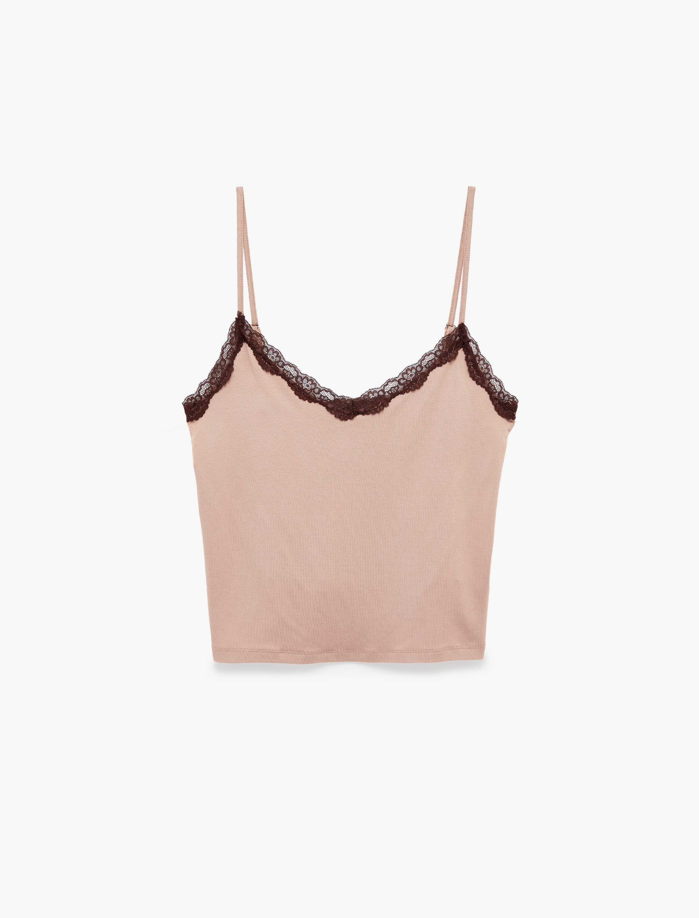   Viskon Kumaş Dantel Detaylı Askılı Pijama Üstü