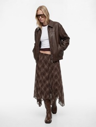 Asimetrik Kesim Ekose Şifon Midi Etek