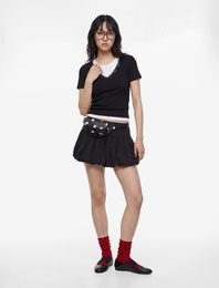 Slim Fit Kısa Kollu V Yaka Dantel Detaylı Tişört