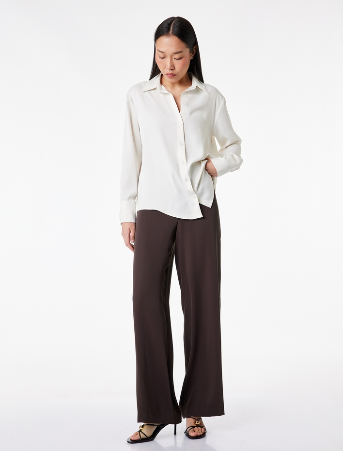  Yüksek Bel Geniş Paça Saten Pantolon