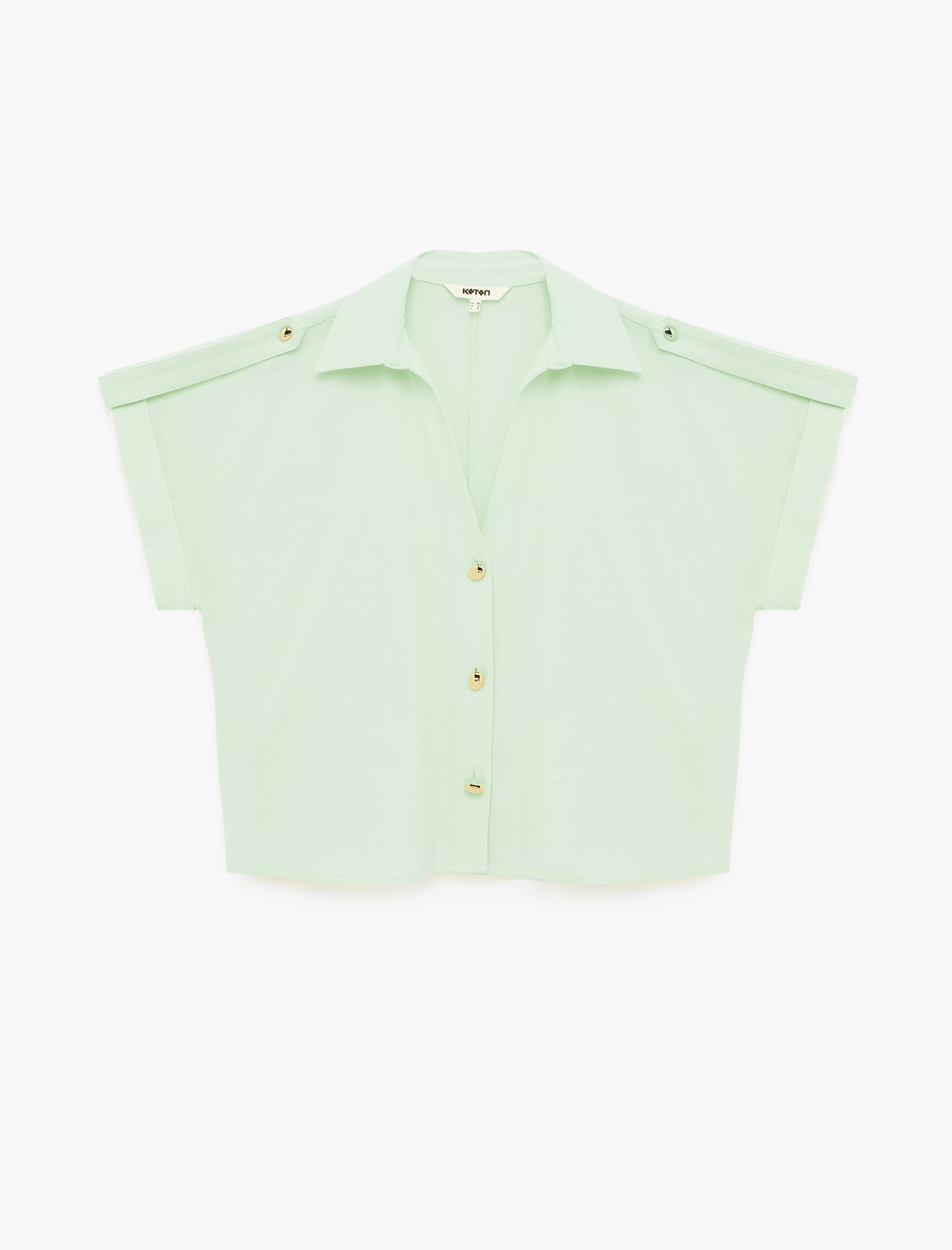   Apolet Detaylı Kısa Kollu Keten Görünümlü Gömlek