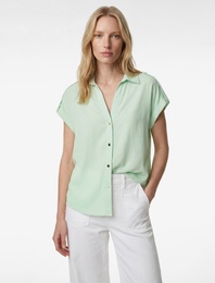 Apolet Detaylı Kısa Kollu Keten Görünümlü Gömlek