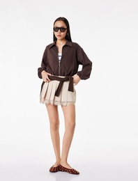 Dantel Detaylı Kalın Pileli Gabardin Mini Etek