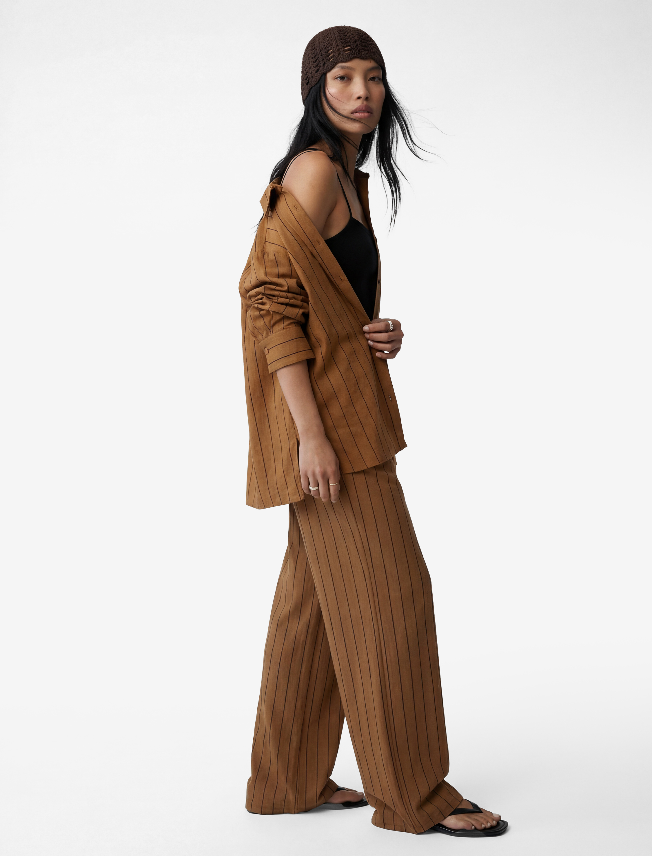 Modal Kumaş Regular Fit Uzun Kollu Çizgili Gömlek