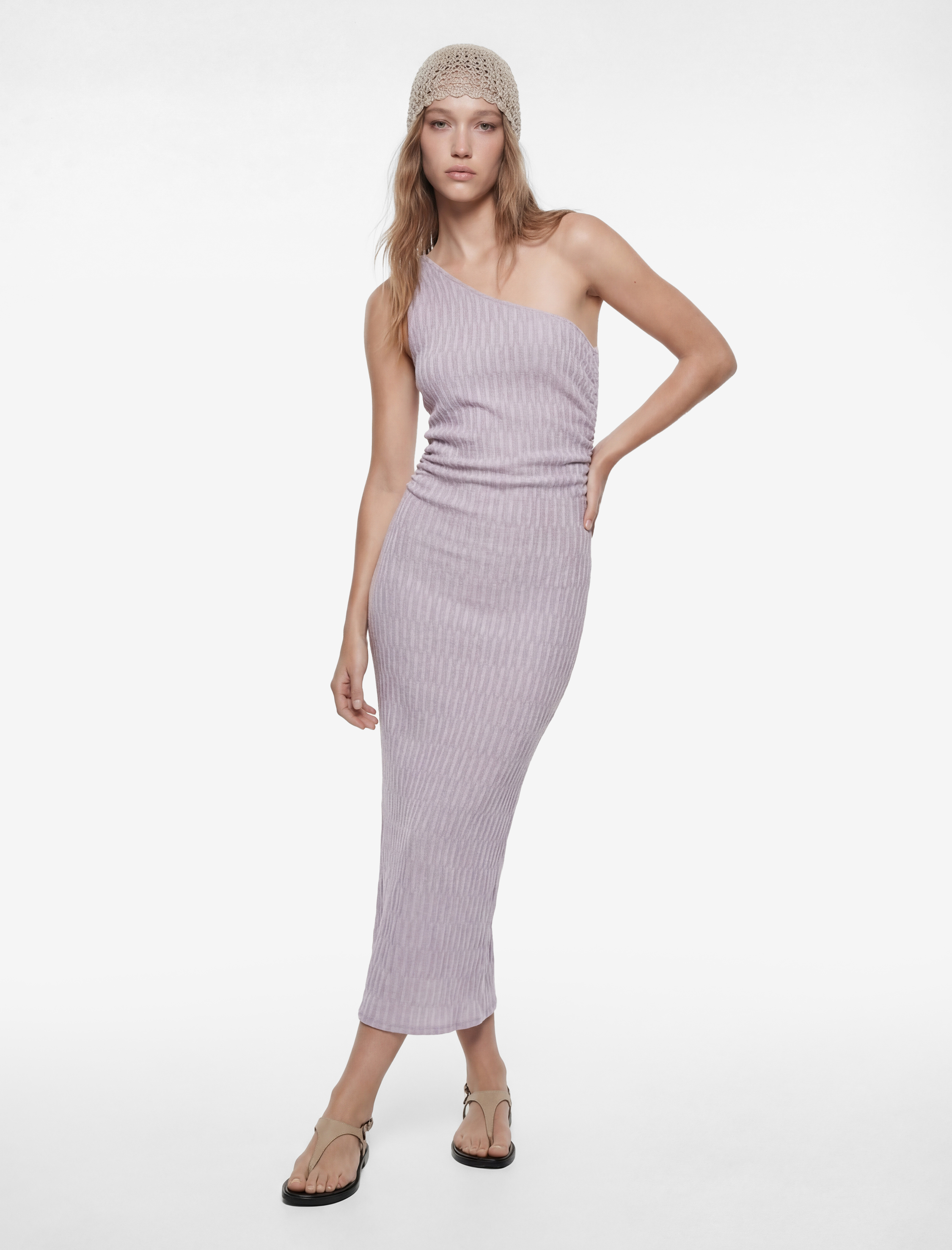   Tek Omuz Kolsuz Slim Fit Bürümcük Uzun Elbise