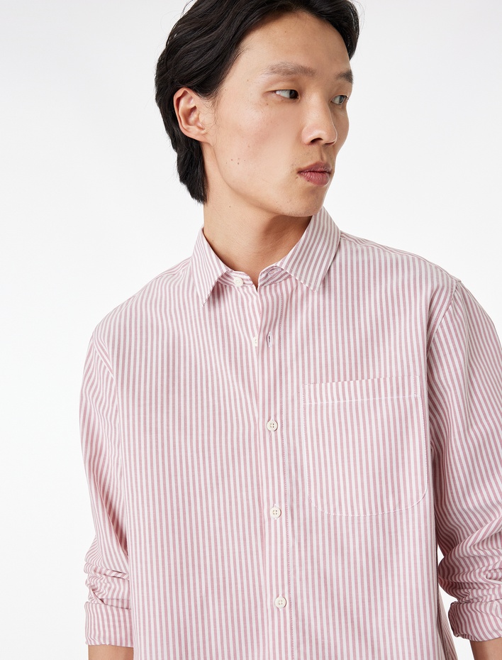  Regular Fit Pamuklu Cepli Poplin Klasik Yaka Uzun Kollu Gömlek