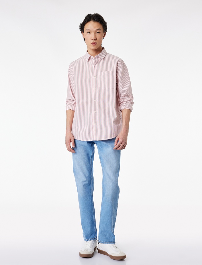  Regular Fit Pamuklu Cepli Poplin Klasik Yaka Uzun Kollu Gömlek