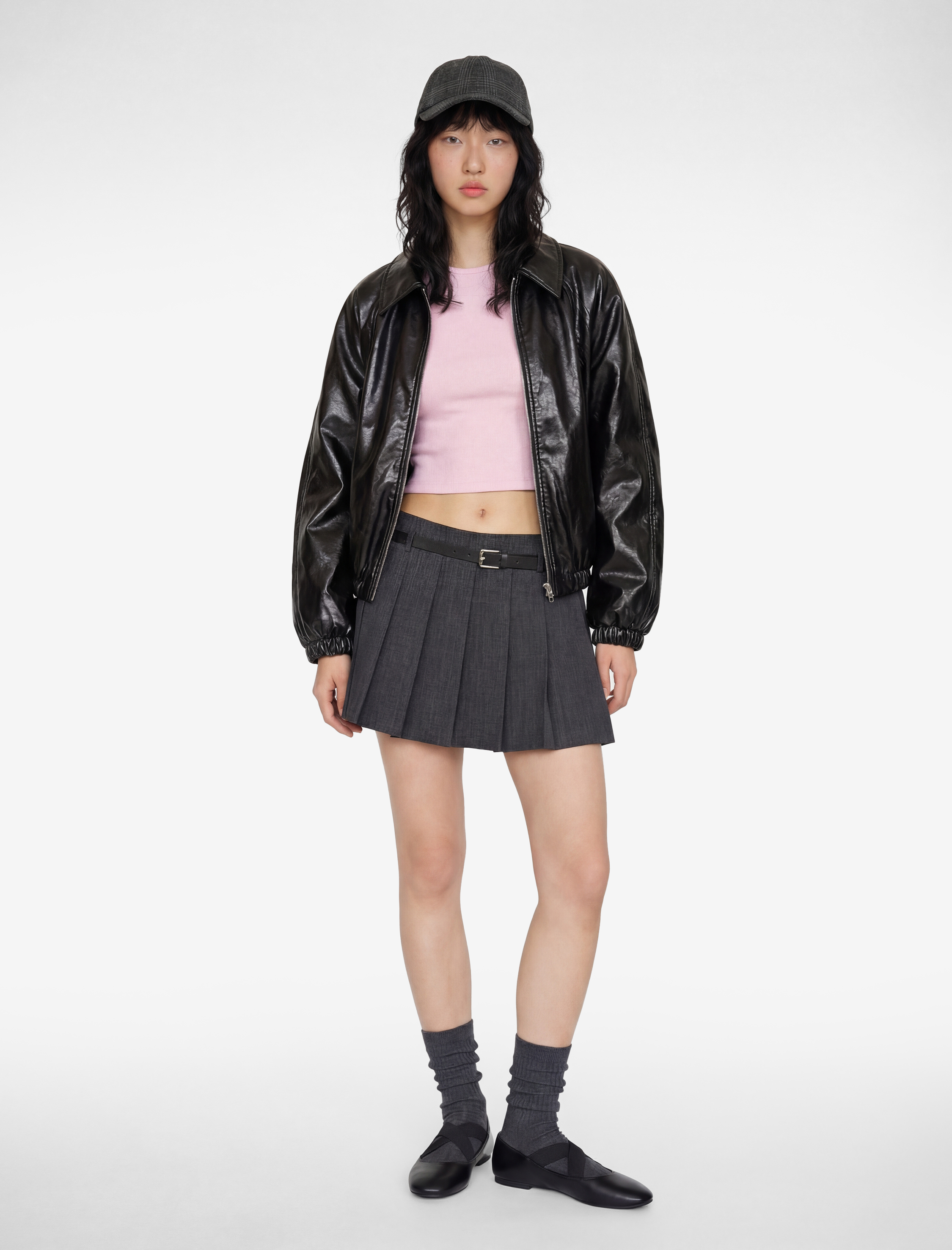   Kemer Detaylı Ekoseli Pileli Mini Şort Etek