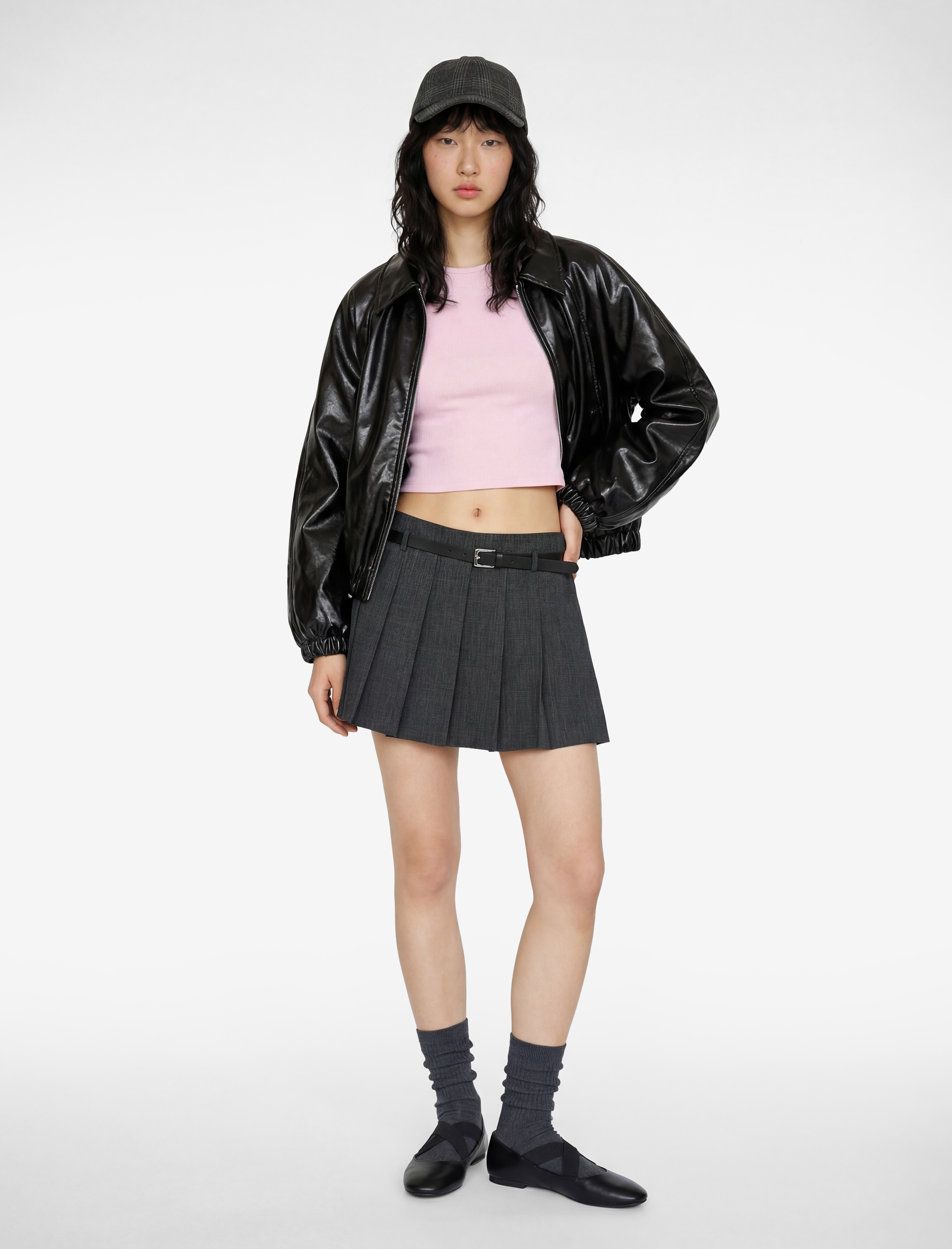   Kemer Detaylı Ekoseli Pileli Mini Şort Etek