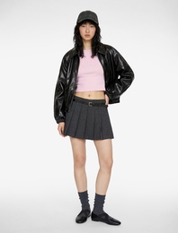 Kemer Detaylı Ekoseli Pileli Mini Şort Etek