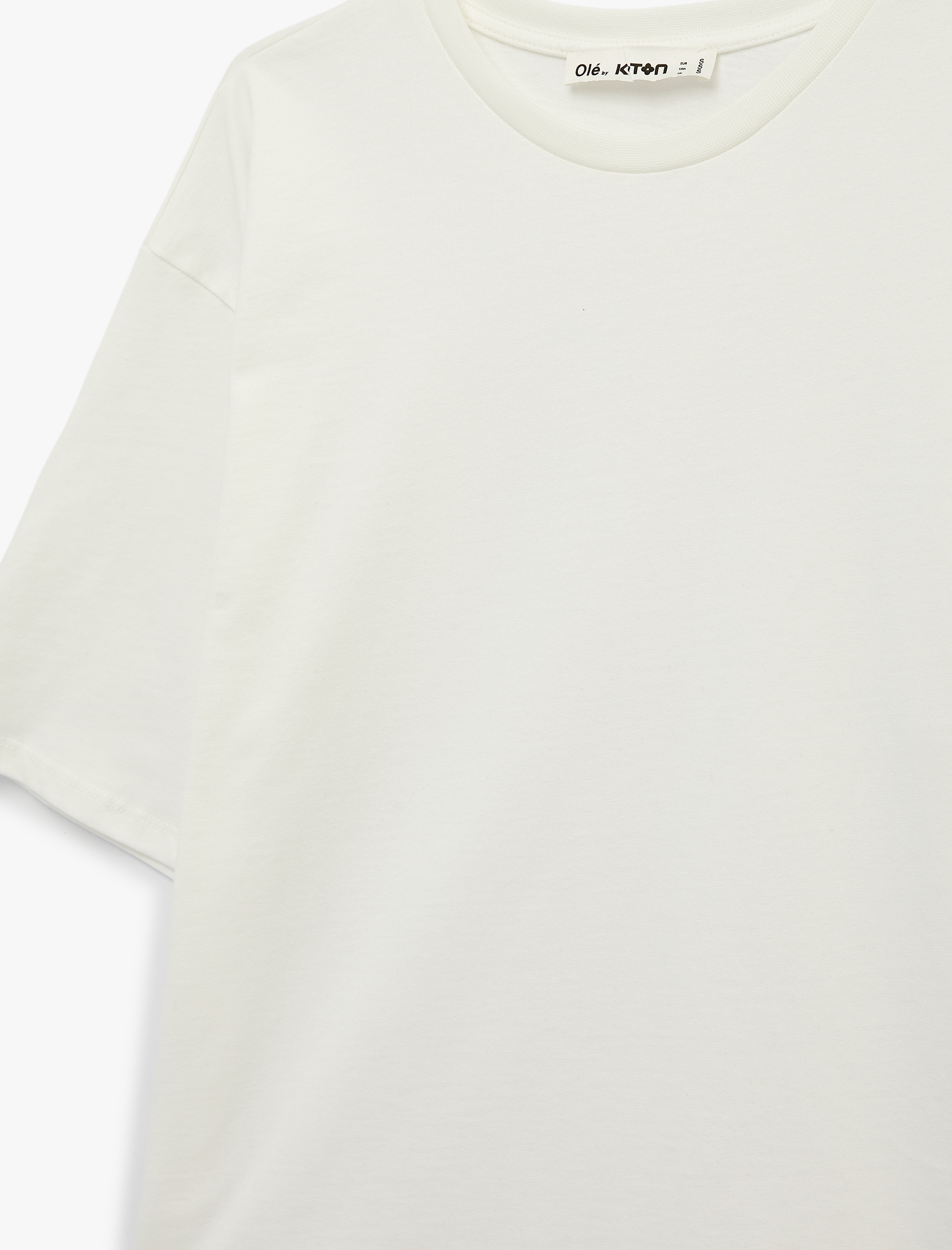   Regular Fit Kısa Kollu Bisiklet Yaka Asimetrik Dantel Detaylı Tişört