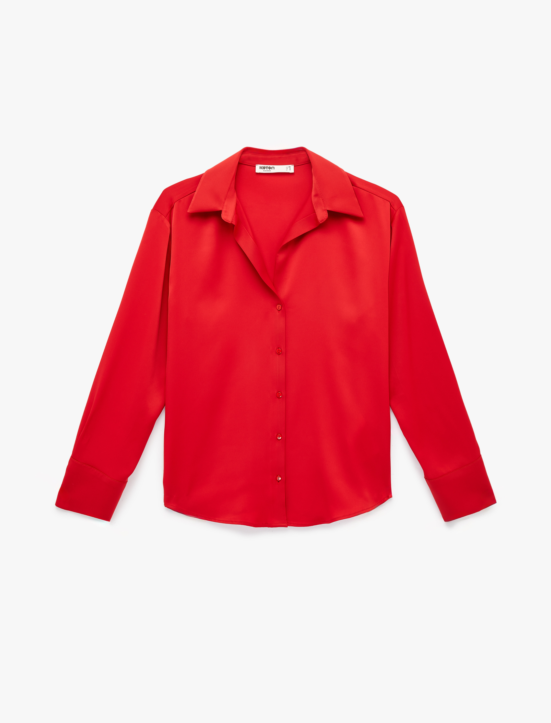 Klasik Yaka Uzun Kollu Rahat Kalıp Düğmeli Saten Gömlek - Görsel 4