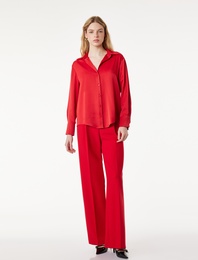 Klasik Yaka Uzun Kollu Rahat Kalıp Düğmeli Saten Gömlek