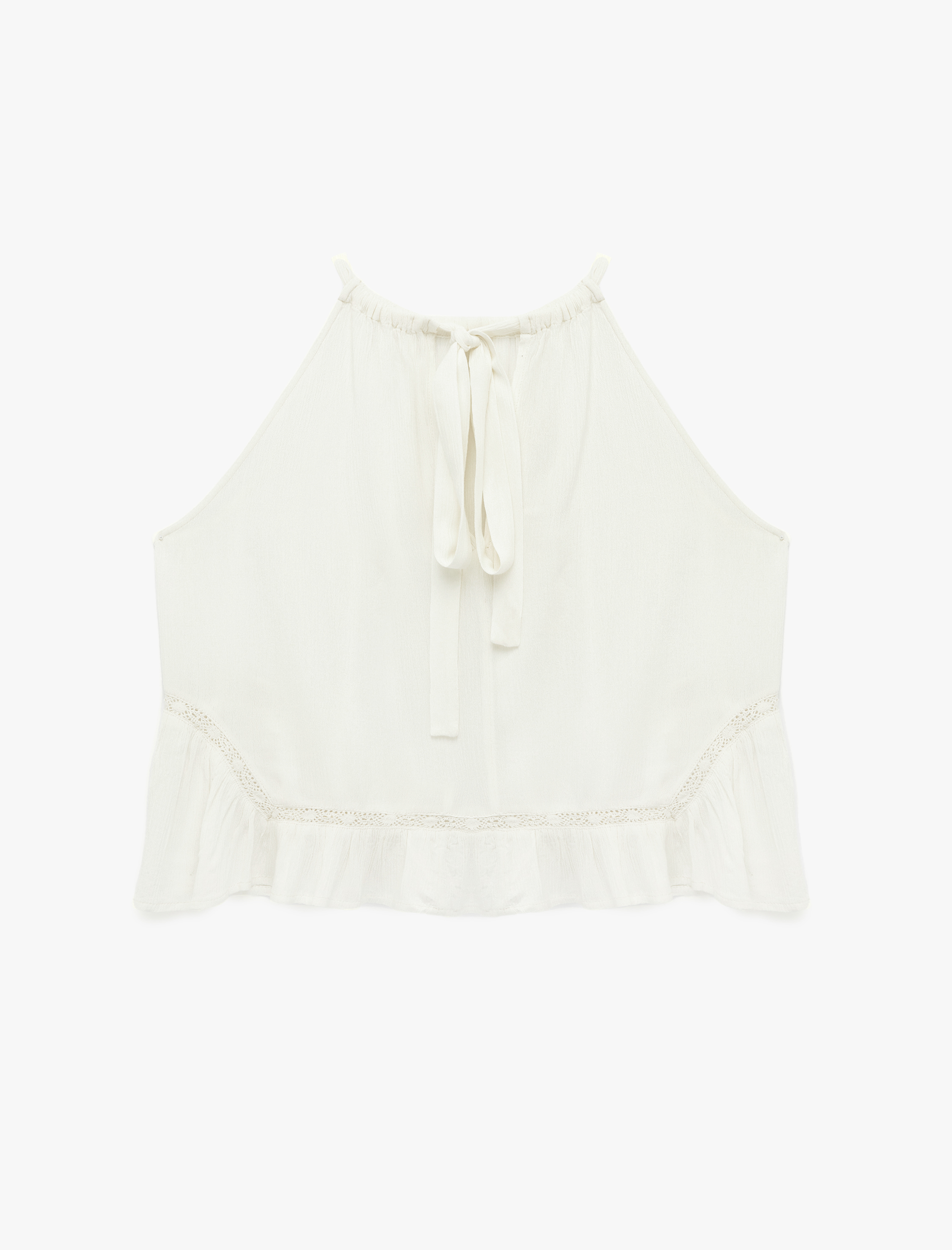   Viskon Volanlı Kolsuz Halter Yaka Bluz