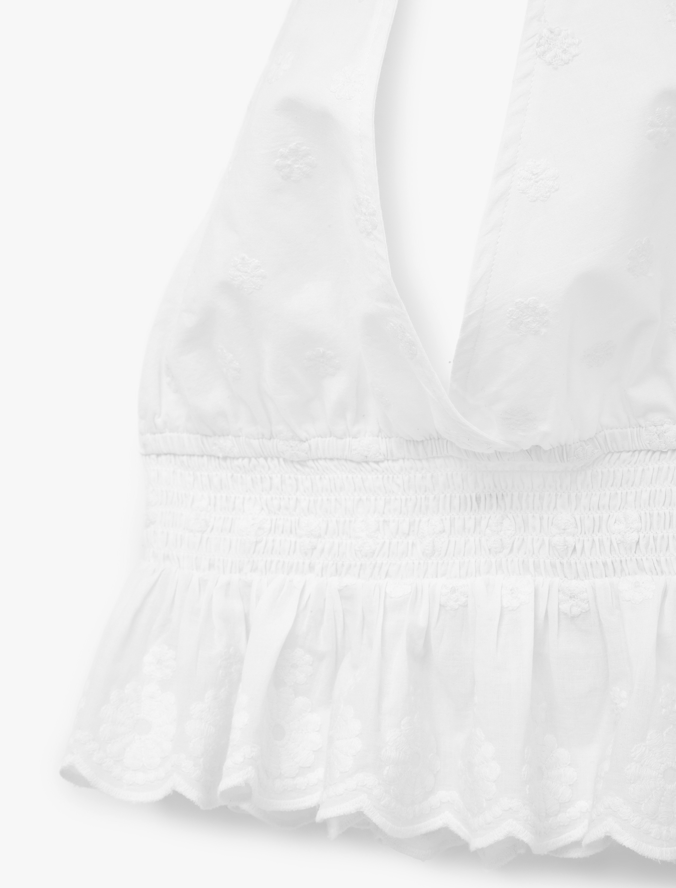   Gipeli Volanlı Kolsuz Pamuklu Nakışlı Sırtı Açık Crop Halter Yaka Bluz