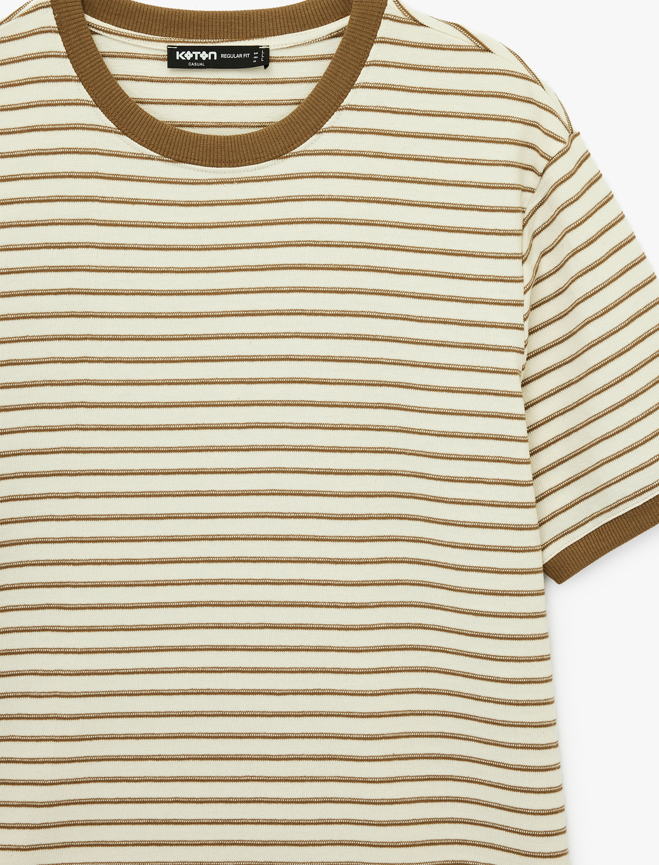   Regular Fit Kısa Kollu Biyeli Bisiklet Yaka Çizgili Tişört