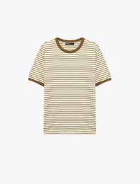 Regular Fit Kısa Kollu Biyeli Bisiklet Yaka Çizgili Tişört