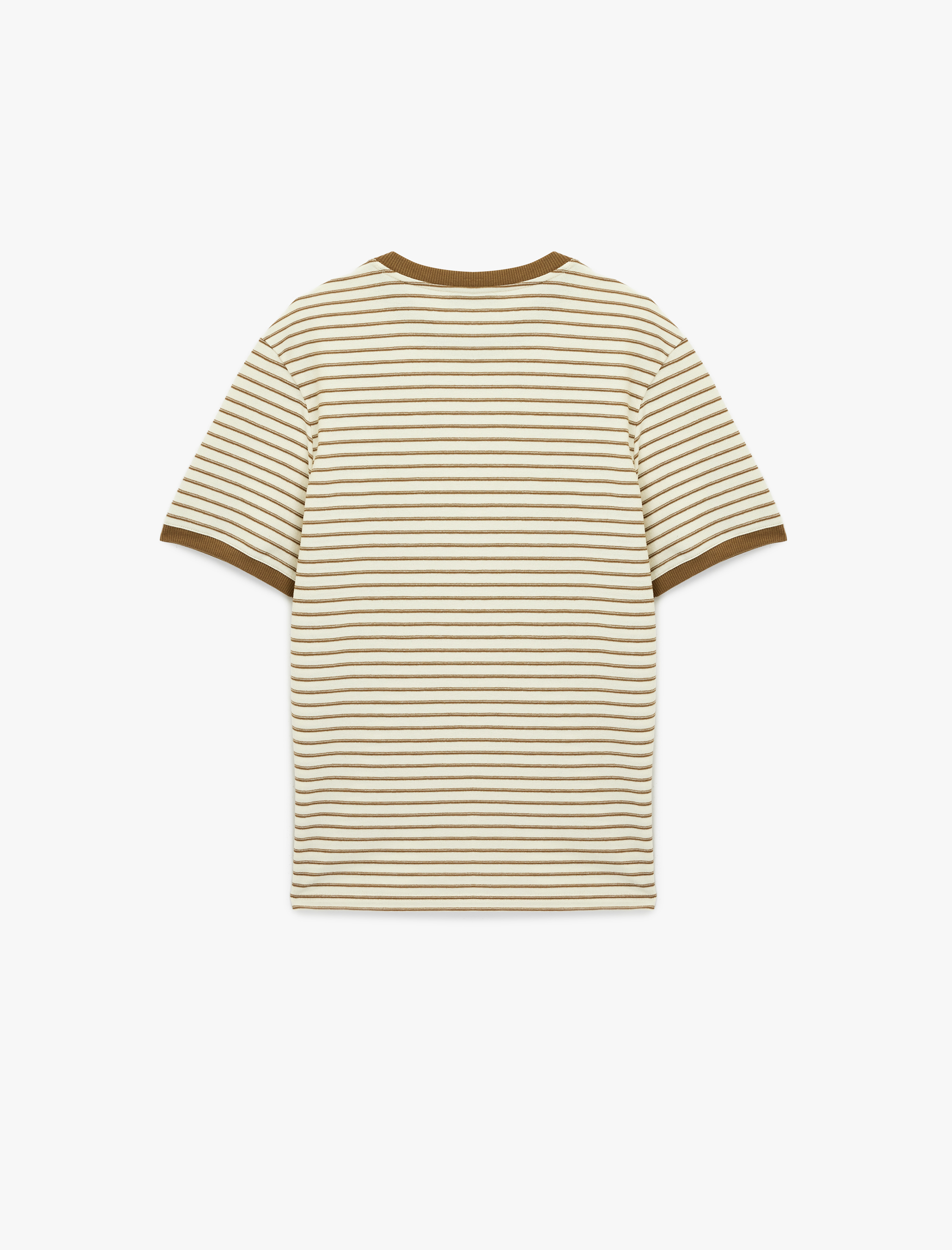   Regular Fit Kısa Kollu Biyeli Bisiklet Yaka Çizgili Tişört