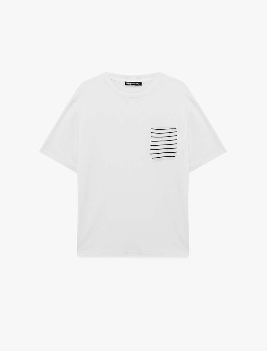 Koton Erkek Regular Fit Çizgili Cep Detaylı Tok Kumaş Kısa Kollu Bisiklet Yaka T-Shirt