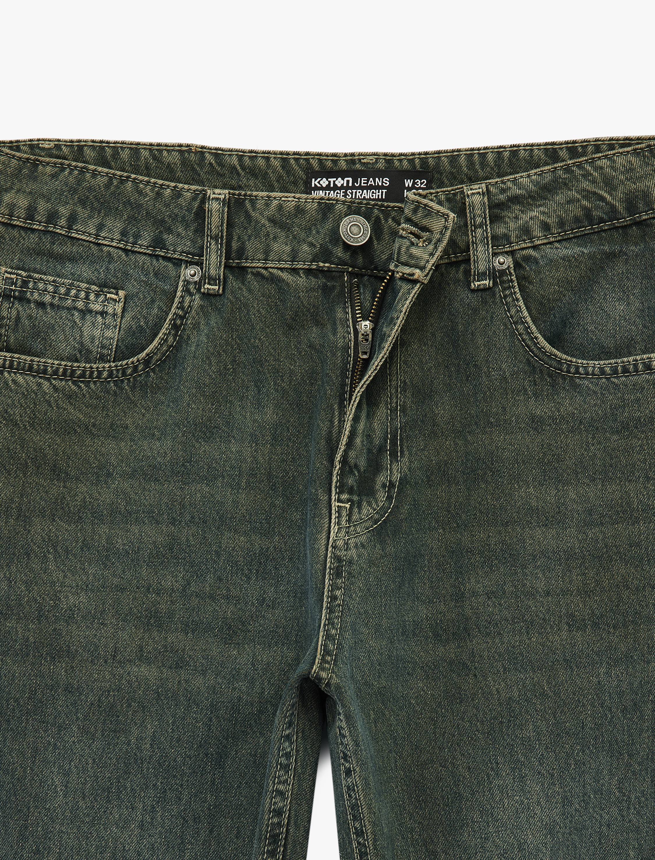   Pamuklu Düz Paça Vintage Straight Fit Jean Pantolon