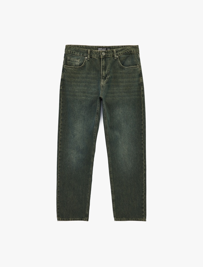  Pamuklu Düz Paça Vintage Straight Fit Jean Pantolon