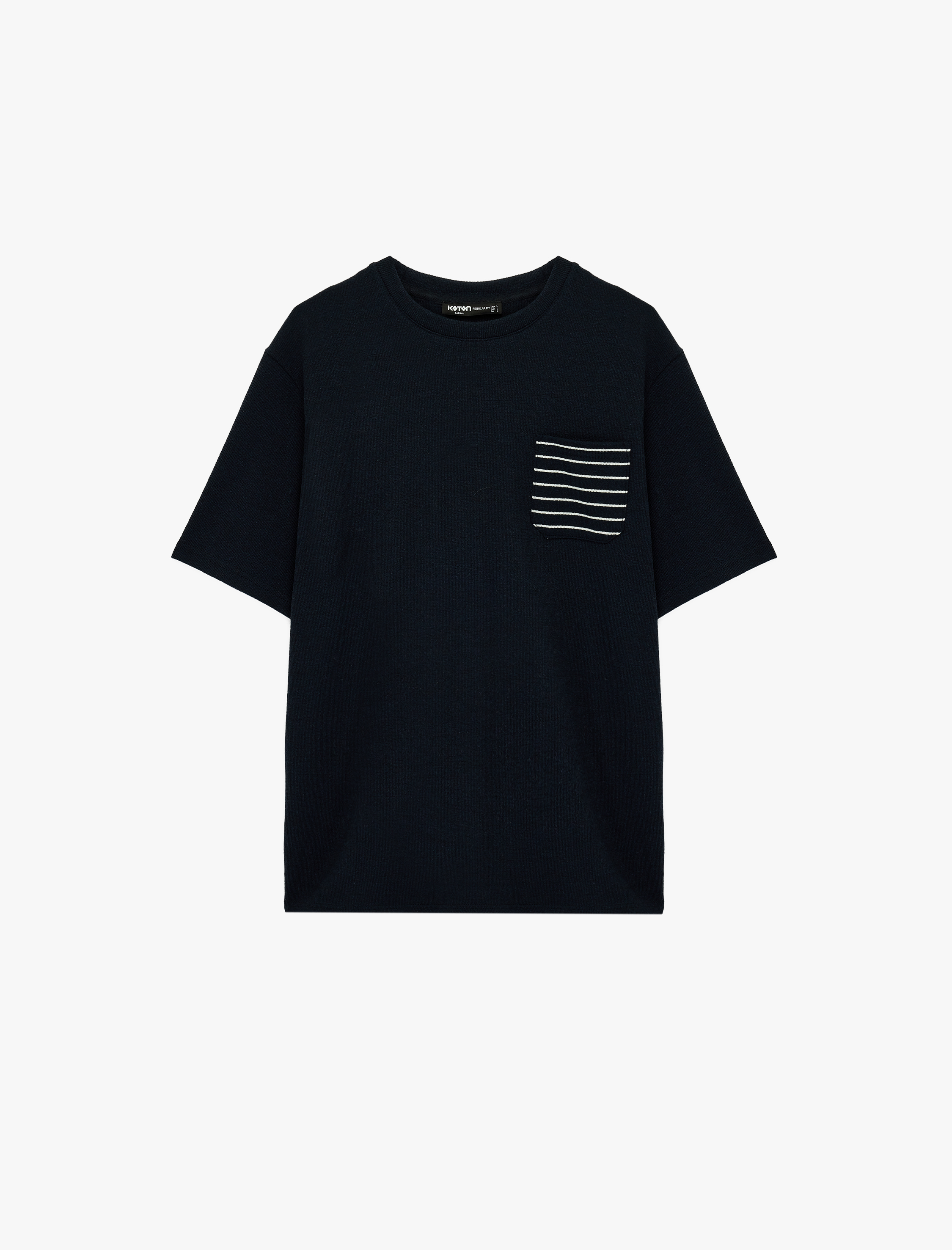   Regular Fit Çizgili Cep Detaylı Kısa Kollu Bisiklet Yaka Tişört