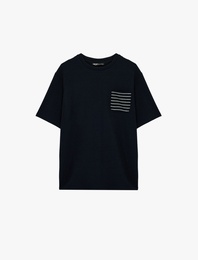 Regular Fit Çizgili Cep Detaylı Kısa Kollu Bisiklet Yaka Tişört