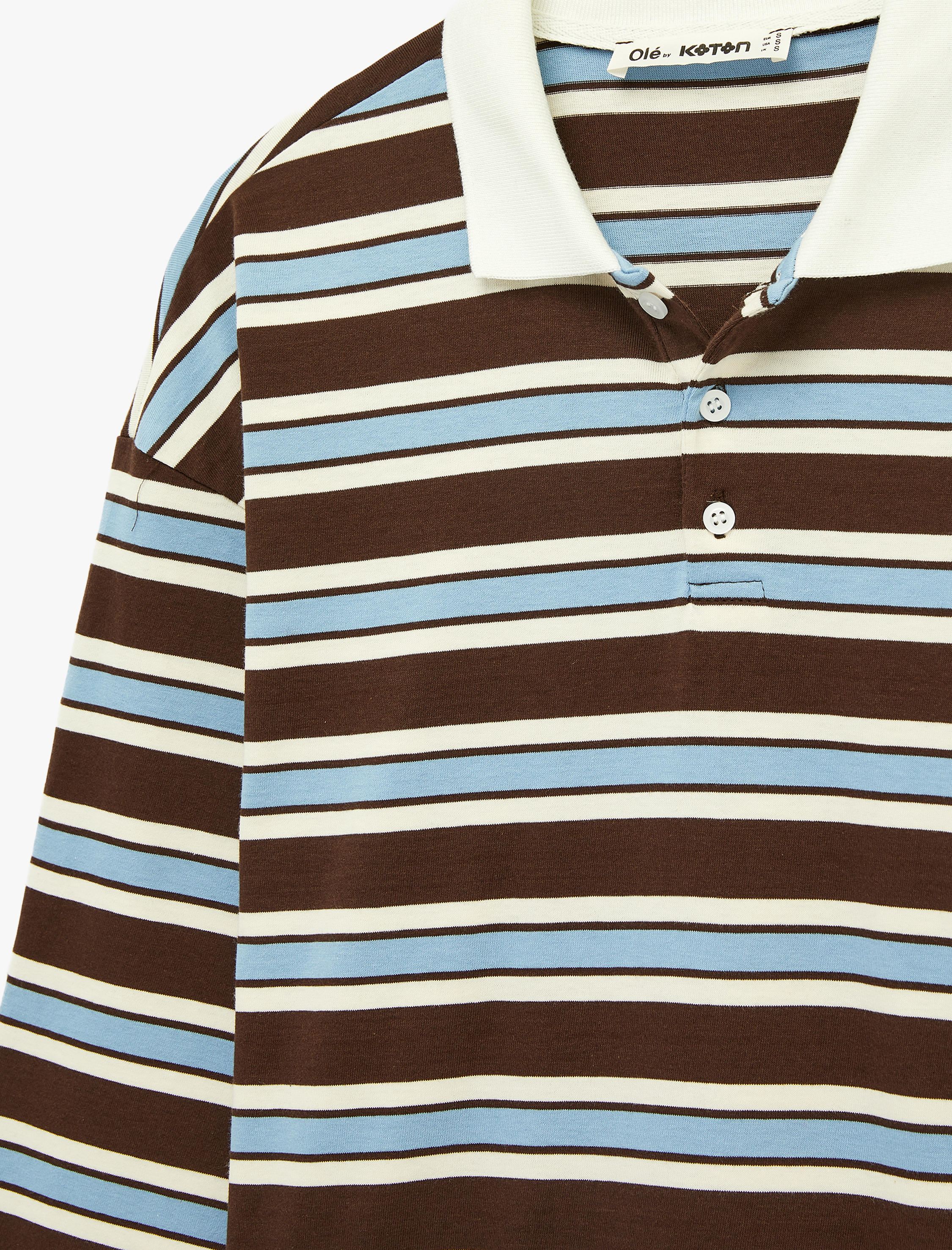   Rahat Kalıp Pamuklu Düğmeli Uzun Kollu Polo Yaka Çizgili Tişört