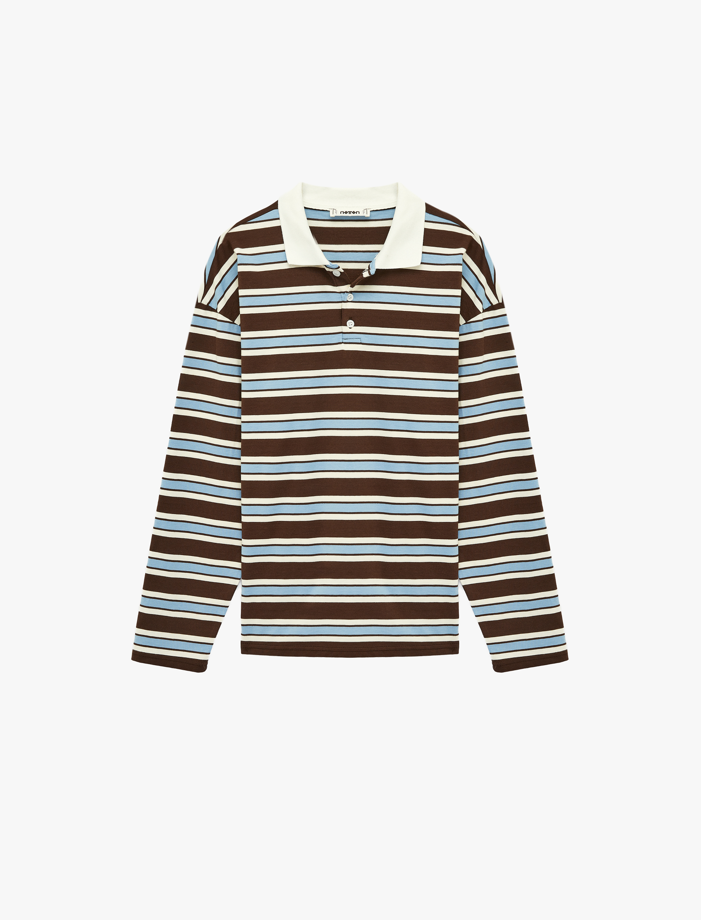   Rahat Kalıp Pamuklu Düğmeli Uzun Kollu Polo Yaka Çizgili Tişört