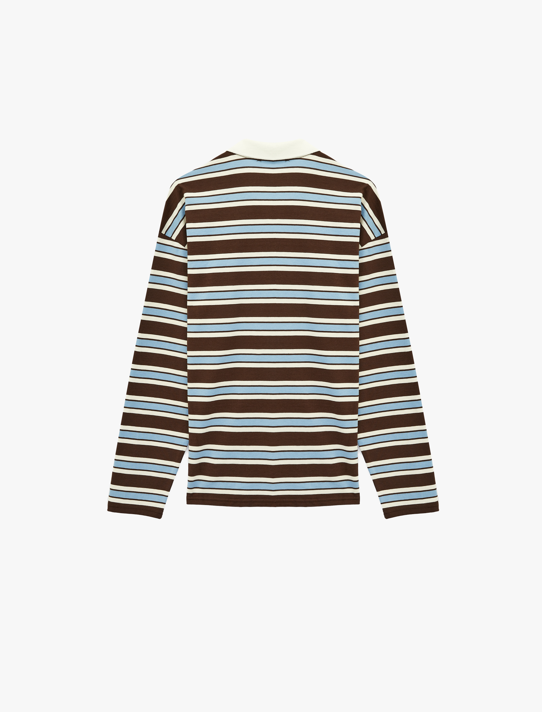   Rahat Kalıp Pamuklu Düğmeli Uzun Kollu Polo Yaka Çizgili Tişört