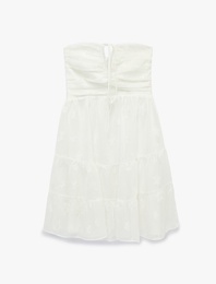 Şifon Drapeli Kolsuz Straplez Mini Elbise