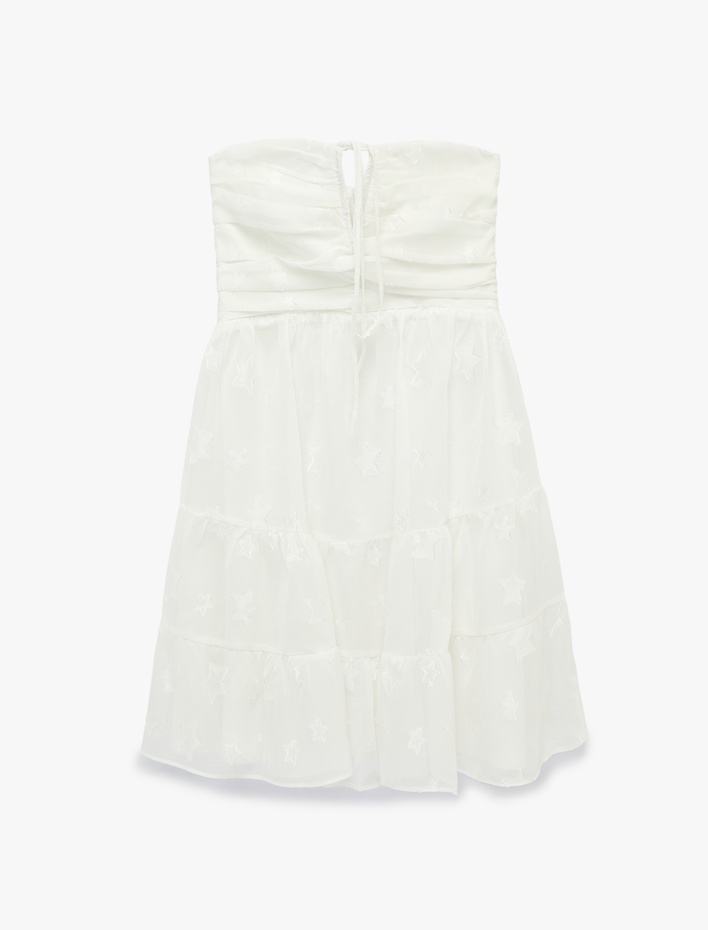  Şifon Drapeli Kolsuz Straplez Mini Elbise