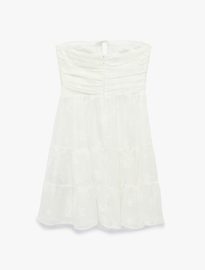  Şifon Drapeli Kolsuz Straplez Mini Elbise