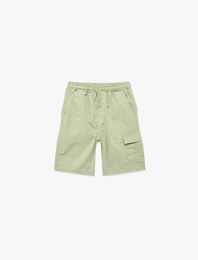 Beli Bağcıklı Cep Detaylı Pamuklu Kargo Şort