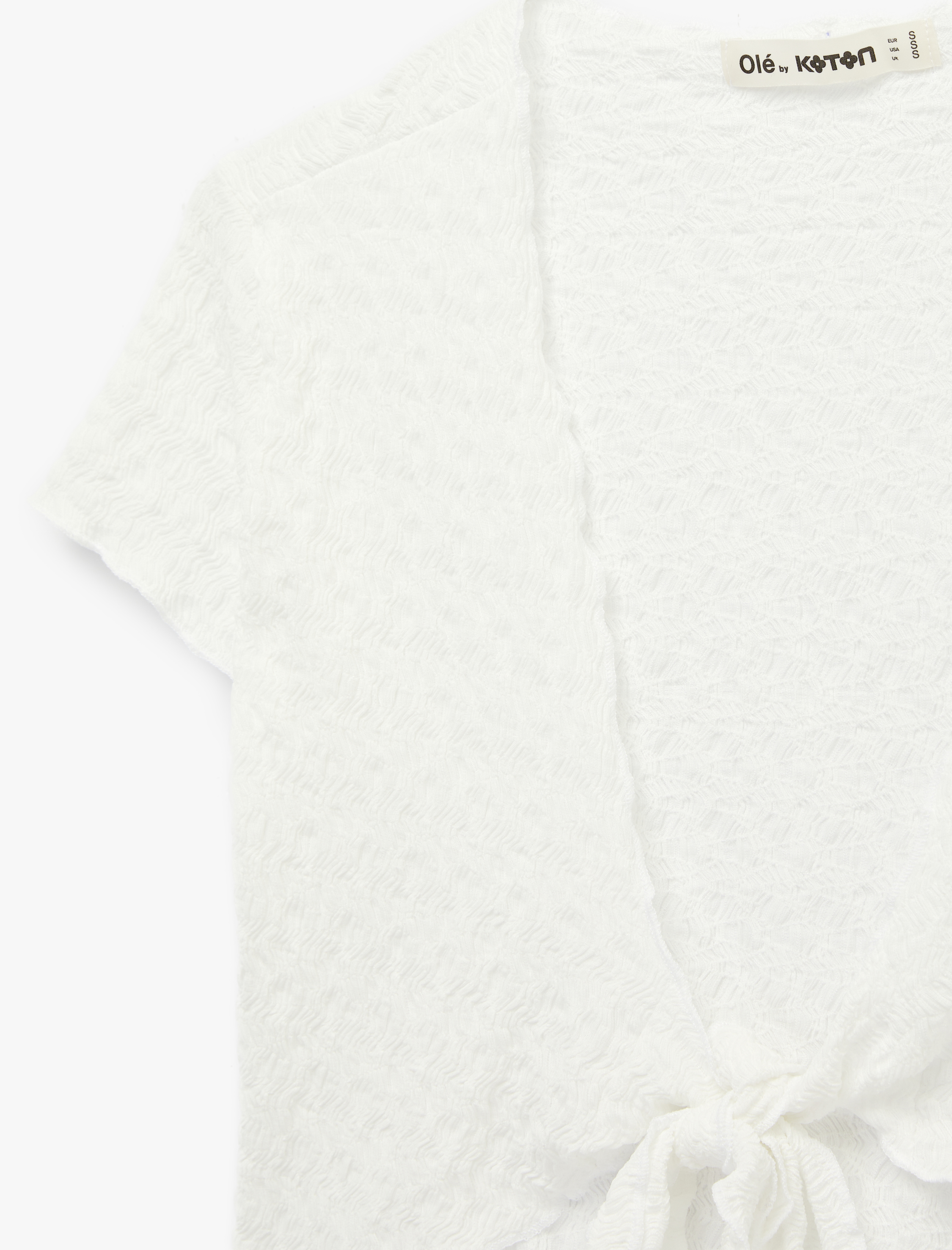   Kısa Kollu Bürümcük Kruvaze Bağlama Detaylı V Yaka Crop Tişört