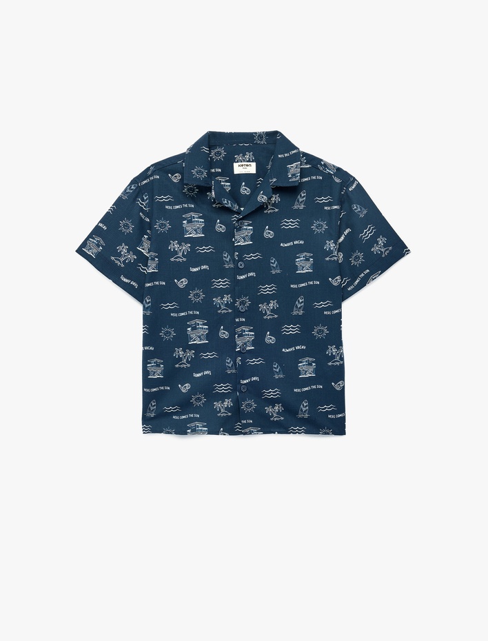 Erkek Çocuk Pamuklu Devrik Yaka Kısa Kollu Gömlek