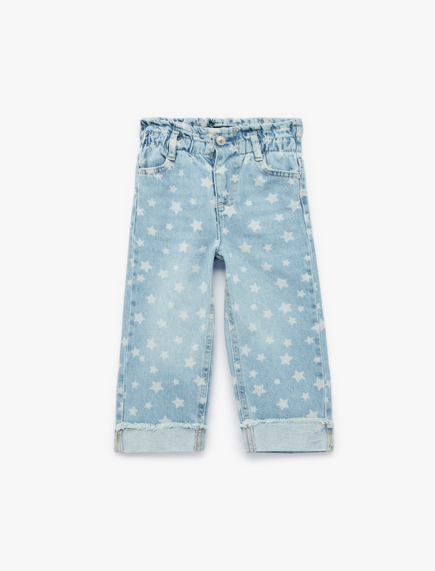 Koton Kız Bebek Yıldız Desenli Cepli Pamuklu Geniş Paça Denim Pantolon