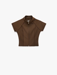 Slim Fit Kısa Kollu Fermuarlı Dik Yaka Spor Tişört