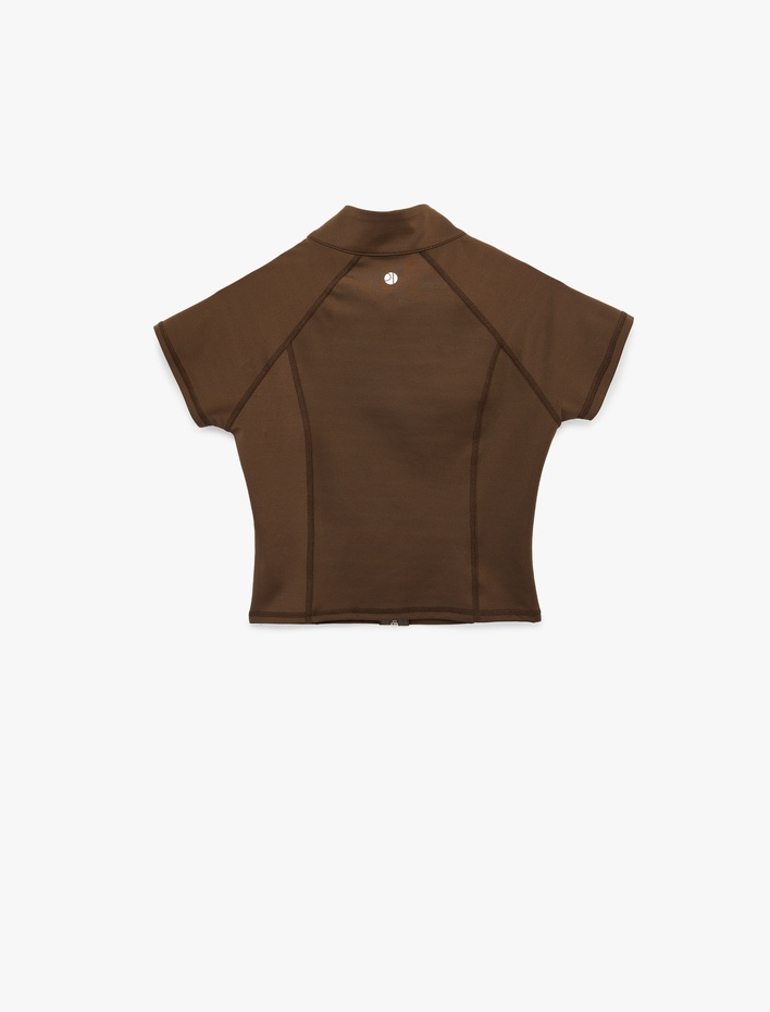  Slim Fit Kısa Kollu Fermuarlı Dik Yaka Spor Tişört