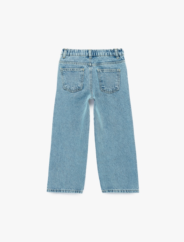 Kız Bebek Pamuklu Cepli Geniş Paça Denim Pantolon